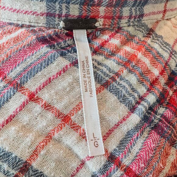 Free People Juniper Ridge Plaid Button Down Shirt w/ Raw Hem, Women's Large - Picture 9 of 15